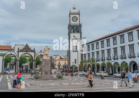 Urban scenery at Ponta Delgada, capital city of the Azores at Sao Miguel Island, Portugal Stock Photo
