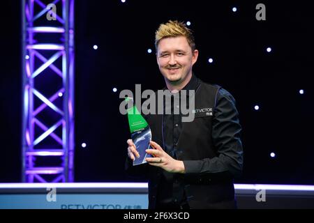 MILTON KEYNES, UNITED KINGDOM. 02th Apr,  2021. Kyren Wilson is the winner of 2021 Championship League Snooker during 2021 Championship League Snooker Finals at Marshall Arena on Friday, April 02, 2021 in MILTON KEYNES ENGLAND. Credit: Taka G Wu/Ģ����ý Live News Stock Photo