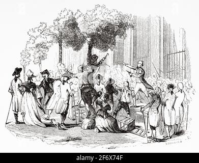 Camille Desmoulins (1760-1794) at the Palais Royal. Paris. France, French Revolution 18th century. Old engraved illustration from Histoire de la Revolution Francaise 1845 Stock Photo