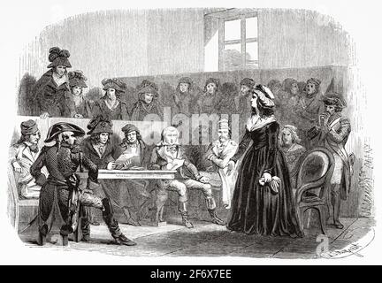 The trial of Marie-Antoinette before the French Revolutionary Tribunal, 14th October, 1793, Paris. France, French Revolution 18th century. Old engraved illustration from Histoire de la Revolution Francaise 1845 Stock Photo