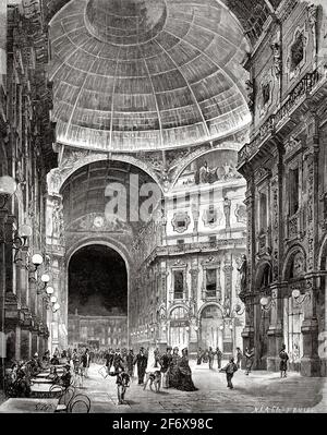 Galleria Vittorio Emanuele II, built by architect Giuseppe Mengoni. Milan,  Italy. Europe. Old 19th century engraved illustration from El Mundo  Ilustrado 1879 Stock Photo - Alamy