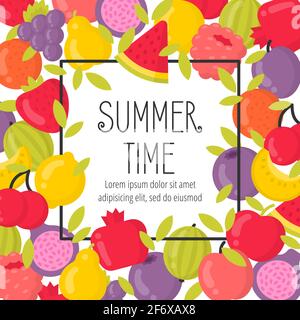 Summer poster with bright fruits and lettering Stock Vector