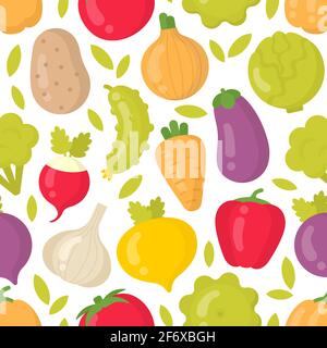 Cute vegetables vector seamless pattern on white background Stock Vector