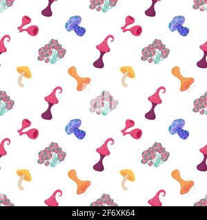 Fantasy alien mushroom seamless pattern for fabric Stock Vector