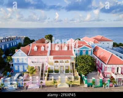 Curacao, Netherlands Antilles View of colorful buildings of downtown Willemstad Curacao Caribbean Island, Colorful restored colonial buildings in Pietermaai  Stock Photo