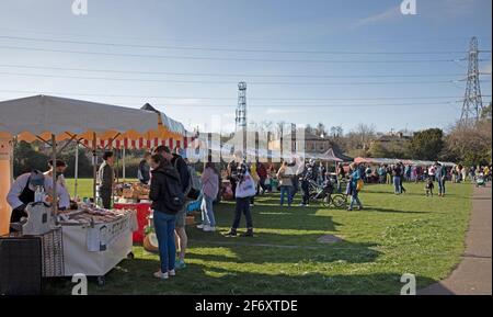 Portobello, Edinburgh, Scotland., UK weather. 3rd April 2021. Sunny for the busy monthly market. Stock Photo