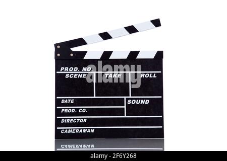 Open movie clapper board isolated on white Stock Photo