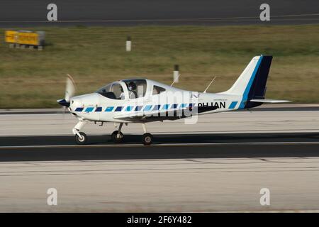 Tecnam P2002 Sierra private single engine propeller plane on the runway at Malta International Airport Stock Photo
