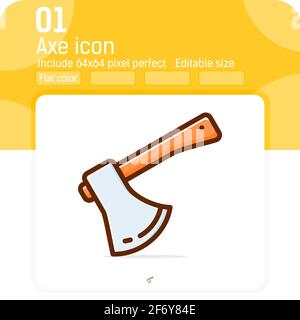 Carpenter tool axe icon with high quality flat style isolated on white background. Illustration axe sign icon for construction, decoration, repair Stock Vector