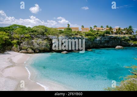 Playa Lagun Beach Cliff Curacao, Lagun Beach Curacao a small island in the Caribbean. white tropical beach Stock Photo