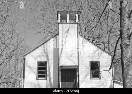 Black and white photography of old one 1 room school house in Kentucky Stock Photo