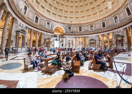 Rome, Italy - Oct 05, 2018: Tourists visiting the interior of the Pantheon Stock Photo