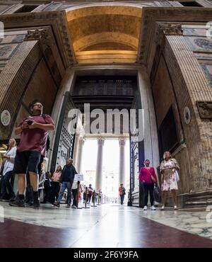 Rome, Italy - Oct 05, 2018: Tourists visiting the interior of the Pantheon Stock Photo