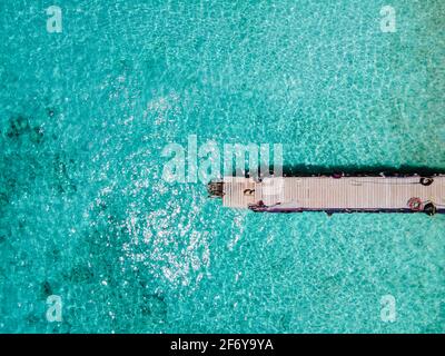 Playa Kalki Curacao tropical Island in the Caribbean sea, Aerial view over beach Playa Kalki on the western side of Curacao Caribbean Dutch Antilles azure ocean Stock Photo