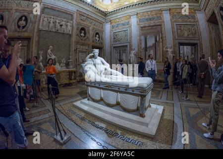 Rome, Italy - Oct 05, 2018: Tourists admire the sculpture in the Borghese Gallery, Rome Stock Photo