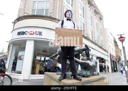 Leicester, Leicestershire, UK 3rd Apr 2021. UK News. A Kill The Bill protest is held in Leicester City Centre opposing a proposed police bill that would give police officers power to impose conditions on non-violent protests. Alex Hannam/Alamy Live News Stock Photo