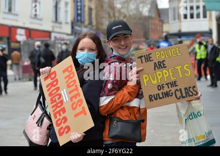 Leicester, Leicestershire, UK 3rd Apr 2021. UK News. A Kill The Bill protest is held in Leicester City Centre opposing a proposed police bill that would give police officers power to impose conditions on non-violent protests. Alex Hannam/Alamy Live News Stock Photo