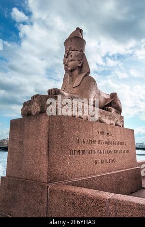 ST. PETERSBURG, RUSSIA - MAY 29, 2017: Sphinxes at the Universitetskaya Embankment, in front of the Imperial Academy of Arts. They were brought from E Stock Photo