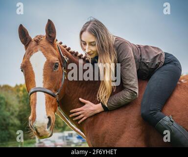 Girl Bareback on Horse Stock Photo