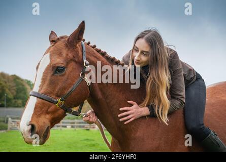 Girl Bareback on Horse Stock Photo