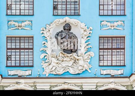 ST. PETERSBURG, RUSSIA - MAY 30, 2017: Ornate decorated facade of the former City School House of Peter the Great (1910-1912) by architect A.I.Dmitrie Stock Photo