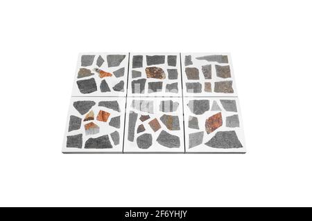 White Paving stone made of concrete isolated on white background. Tile has a flat upper surface without chamfer and fit snugly when paving. Stock Photo