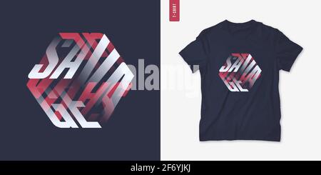 Savage. Graphic mens three dimensional t-shirt design, poster, typography. Vector illustration Stock Vector