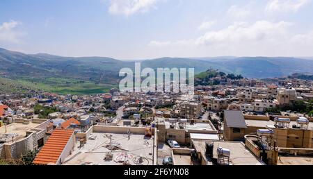 Majdal Shams Druze village houses on the slopes of Hermon mountain, Northern Israel. Stock Photo