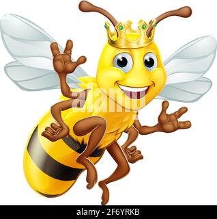 Queen Honey Bumble Bee Bumblebee in Crown Cartoon Stock Vector