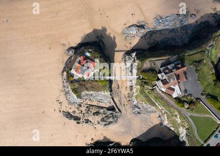 The Beautiful North Coast of Cornwall captured from the air on a sunny day. Stock Photo