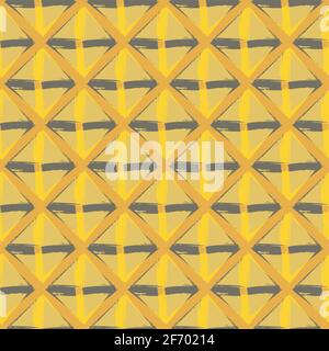 Vector braid effect weave seamless interlace pattern background. Macrame style ribbon plait lattice ochre yellow brown backdrop. Geometric modern Stock Vector