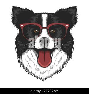 Border collie dog eyeglasses vector illustration Stock Vector