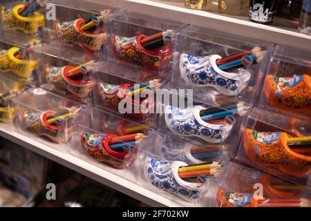 Colorful Miniature Wooden Dutch Clogs Displayed in the Shop of Zaanse Schans, the Open-air Museum of Netherlands Stock Photo