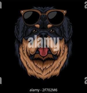 Tibetan mastiff eyeglasses retro vector illustration Stock Vector