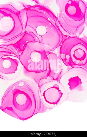 Alcohol ink roses texture. Pink neon abstract background with flowers. Abstract translucent floral flow. Modern fluid crimson peony art design Stock Photo