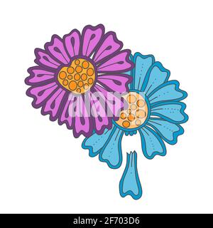 Bright doodle outline flowers isolated on white background. Vector flat cartoon illustration Stock Vector