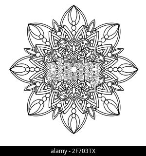 Black mandala, isolated on white background. Vintage decorative element. Ethnic round ornament. Vector illustration. Stock Vector