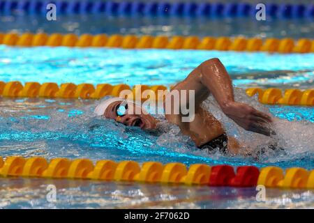 Belgian Valentine Dumont pictured during the first day of the 'Open Belgian Qualification Meet' swimming event, Saturday 03 April 2021 in Antwerp. Due Stock Photo