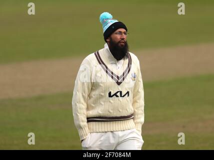 3 April, 2021. London, UK. Hashim Amla in the field as Surrey take on Middlesex in a pre-season cricket friendly at the Kia Oval, day two. David Rowe/Alamy Live News. Stock Photo