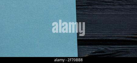 Colored paper background and wood black texture. blue paper can be used as background. page, material, Stock Photo