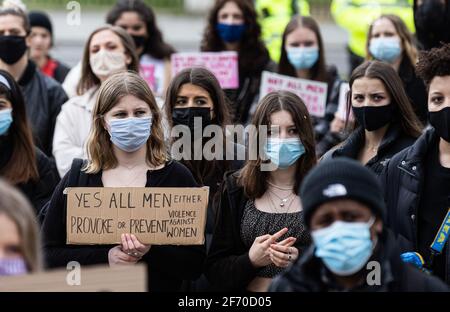 LONDON, UK. APRIL 3RD. Women's rights Protestors rally to in Parliament Square, London, England on Saturday 3rd April 2021.(Credit: Tejas Sandhu | MI News) Stock Photo