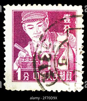 MOSCOW, RUSSIA - DECEMBER 7, 2020: Postage stamp printed in China shows Machinist, Definitives (1955) serie, circa 1955 Stock Photo