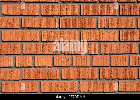 Old Bright, Red And Orange Brick Wall Texture. Strong Brickwork Seamless. Shabby Building Facade. Perfect Stonework Backdrop Stock Photo