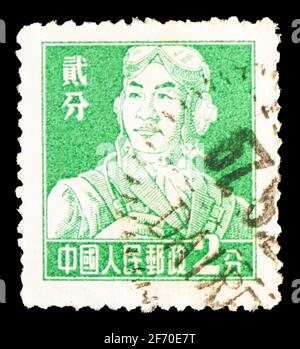 MOSCOW, RUSSIA - DECEMBER 7, 2020: Postage stamp printed in China shows Airman, Definitives serie, circa 1955 Stock Photo