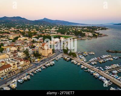 Aerial view of marina and port on Egina island. Greece in the summer Stock Photo