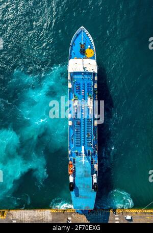 Aerial view of a steam during a mooring on the island of Egina. Greece in the summer Stock Photo