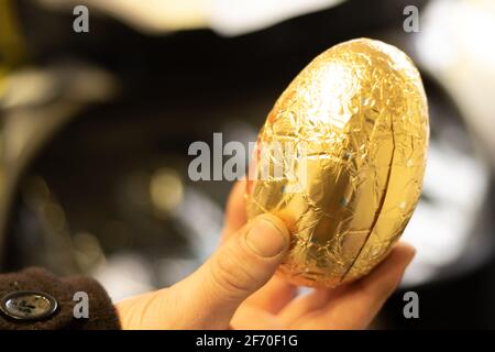 A large golden chocolate egg Stock Photo