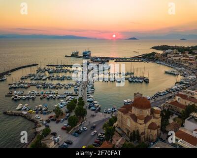 Aerial view of marina and port on Egina island. Greece in the summer Stock Photo