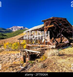 old mine structure below hollowtop mountain in the tobacco root range near pony, montana Stock Photo