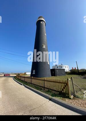 Dungeness, Kent, UK- 03.20.2021:  Dungeness Lighthouse on the Dungeness Headland Opened by His Royal Majesty the Prince of Wales in 1904 Stock Photo
